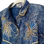 Vintage 90s Acid Wash Denim Sequin Embellished Western Shirt Blue Size M Photo 1