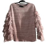 New York & CO Pink Heathered Wide Cuff Fringed Long Sleeve Pullover Sweater S Photo 0