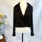 Lovers + Friends  Black Gold Metallic Polka Dot Sheer Whisper Top Sz S💚 Photo 2