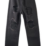 Black Distressed Ripped Jeans Women's Size S Wide Leg Baggy Denim Pants Photo 0