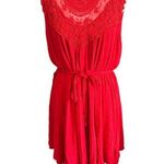 Torrid Skater Dress Size 2X Red High Neck Lace Mesh Sleeveless With Tie Waist Photo 2