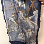 Vintage Floral Sheer Scarf in Blue and White Photo 1