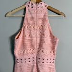 Two Sisters Crochet Overlay Midi Dress Women's 4 Pink Sheer High Neck Cocktail Photo 9