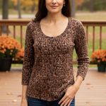 Classiques Entier  Brown Animal Print Silk Cashmere Blend Cardigan Sweater Sz L Photo 1