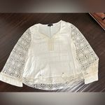 Hale Bob  Ivory Crochet Boho Bell Sleeve Tassel Blouse Large Photo 9