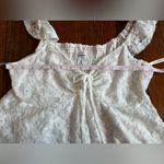Japna  || NWOT White Laced Ruffle Front Tie Cropped Top Sz Small Photo 4