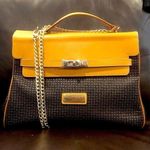 Ted Lapidus Caramel Leather Top Handle & Monogram Logo Vinyl Crossbody Satchel Photo 0