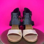 DV Parissa Black Cream Leather Open Toe Stacked Heel Sandal Sz 9.5 Photo 1