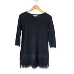 Neiman Marcus Black Cashmere 3/4 Sleeve Fringe Tunic Sweater Photo 6