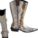 Donald Pliner Western Hand Painted Python Metallic Leather Boot Shoe NIB $1500 Gold Size 5 Photo 3