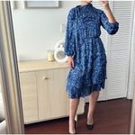 Sachin & Babi Dress Womens 2 Brielle Floral Print Tiered Tie Neck Satin Midi Blue Photo 14