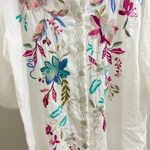 Johnny Was NWOT  100% Ramie Embroidered Floral Button-Down Tunic Shirt Blouse S Photo 3
