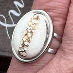 Vintage 1970s White Rhinestone Adjustable Boho Ring Stainless Steel Photo 0