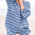 Garnet Hill  WOMENS STRIPED LINEN BLUE WHITE TUNIC BUTTON DOWN SHIRT MEDIUM Photo 0