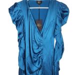 De La Vali Gin Ruched Maxi Dress in Blue Size UK 8 US 4 Long Sleeve Satin NWT Photo 2