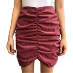 ZARA T4 Ruched Drawstring Mini Skirt Burgundy Velvet Corduroy Size M Photo 0