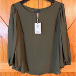 Alex Marie  Olive Green Lined 3/4 Ballon Sleeve Pullover Blouse NWT Size XL (6347 Photo 0