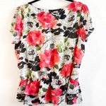 Sunny Leigh  Blouse Floral Short Sleeve Scoop Neck Ruffle Peplum Hem Sz XL EUC Photo 6