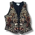 Vintage 90s Black Tie Silk Beaded Metallic Sequin Open Front Vest Gold Bronze Size M Photo 0