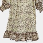 Cleobella  Boho Floral Mini Dress Small Brown Cream Puff Sleeve Ruffle Hem Tassel Photo 7