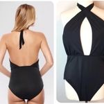 Beach Betty by Miracle Brands Black One Piece Swimsuit Halter Tie Top Size L Size L Photo 1