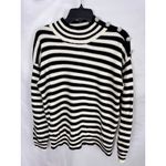 AQUA  Striped‎ Mock Neck Sweater Rhinestone Button Detail Long Sleeve L Photo 1