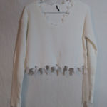 25 South White Frayed Distressed Hem Ribbed Knit Crop Sweater Size Small Photo 0
