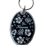 Vintage Hawaii Acrylic Keychain Souvenir Keyring Floral Flowers Black White Photo 0