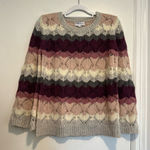 Northstyle women’s Sz: S Striped Open Knit Bell Sleeve Crew Neck Sweater. Pink Photo 0