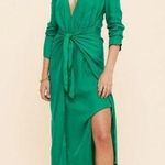 Suboo green maxi midi V neck satin dress high low XS Photo 0