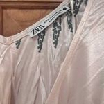 ZARA Wrinkled Effect Printed Satin Maxi Dress in Ecru & Sage Green Size Medium Photo 12