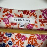 Rose + Olive Floral Smocked Tunic Top Size 1X Multicolor Lightweight Boho Office White Photo 5