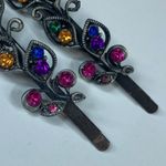 Hair Clip Pins Pair Women Multicolor Decorative Stones Dark Silver Tone Metal Photo 4