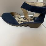 Fly London  Navy Blue Suede Leather Cross Strap Shoes Wedge Size 36 5.5 Portugal Photo 2