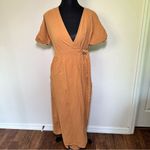 Urban Romantics  Tan Midi Wrap Dress with Pockets Photo 2