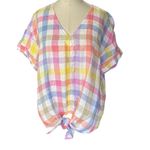 Charter Club  Top Women’s Checkered Plaid Luxury Linen Front Tie size Medium Photo 6