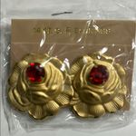 Gold and Red Vintage Floral Earrings Photo 6