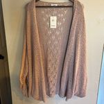 FATE. Women's Mauve Leaf Motif Open Front Knit Cardigan Sweater Size L NEW Photo 1