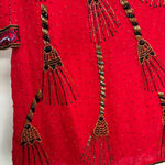 Laurence Kazar Vintage  100% Silk Beaded Sequin Tassel Blouse Red‎ Holiday Bling Photo 4