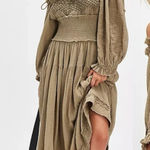 Free People Bohemian Witchy Gypsy Midi Maxi Gauze Dress Olive Small Renaissance Photo 0