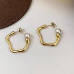hoop earrings with pearl gold open hoop chunky hoop push back open hoop gold hoop with pearl Photo 0