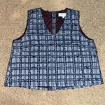 Buru Le V‎ Mod Top Blouse Button Up Back Denim Indigo Hearts Large Blue Photo 2