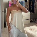 Asymmetrical Silk Flowy Top Tan Photo 0