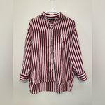 ZARA  Women’s Burgundy and White Striped‎ Oversized Button Down Blouse Size XS Photo 2