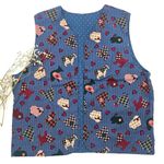 Vintage 90s Farm Animal Print Vest | Country Cottagecore Quilted Waistcoat Blue Size L Photo 1