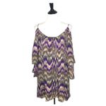 Parker  Silk Blouse or Mini Dress Size L Purple Chevron Bell Flare Sleeve Cut Out Photo 3