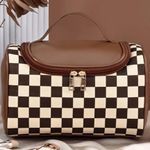 Brown Faux Leather Checker Cosmetics Makeup Bag​​ NWT​ Photo 0