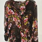Kut From The Kloth Blouse XXL Black Floral Roll Tab Sheer Button Whimsygoth Chic Photo 0