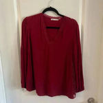 Alice + Olivia  Long Sleeve V Neck Lace Trim Blouse Size Medium Color Wine Photo 1