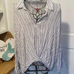 💙💙💙BOGOHO 💙💙💙Hi~Lo Blue & White Striped Floral & Ivy LS Shirt Size L Photo 0